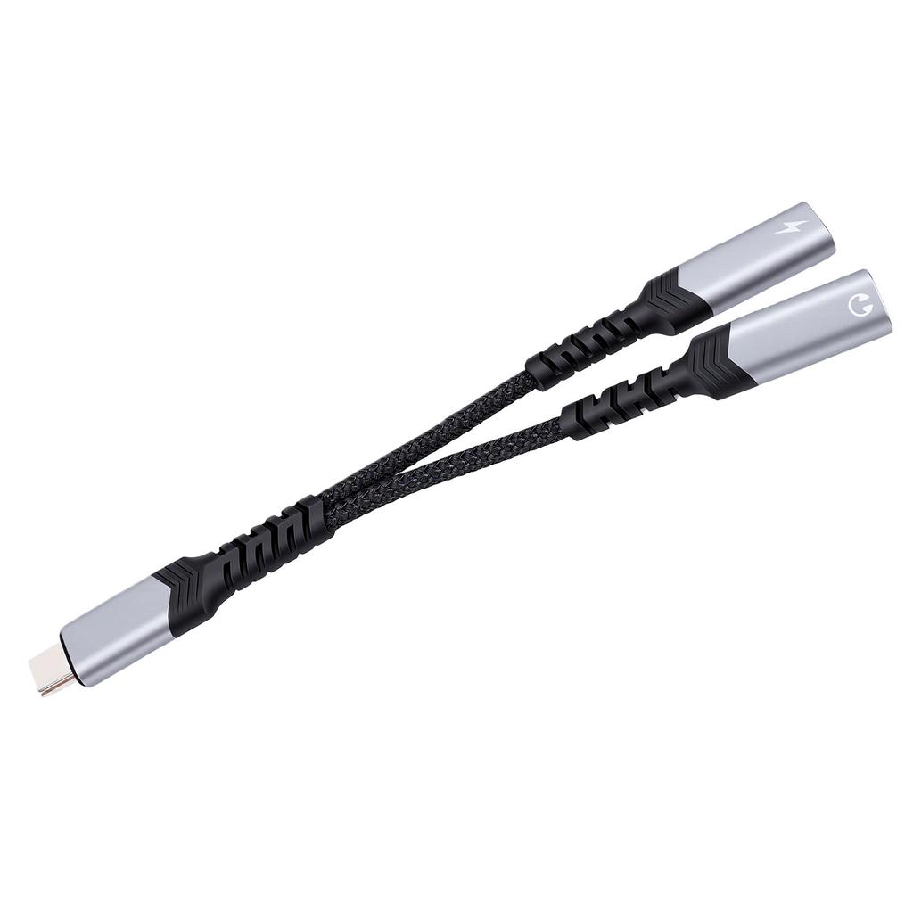 Type C Splitter 1 In 2 Out Type C Audio Adapter with PD 60W Fast Charging Dongle Cable for Wired Headphones