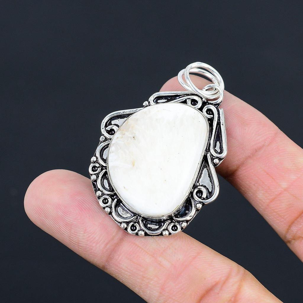Daughters Day Sale Crescent Natural Scolecite Bezel Pendant 925 Sterling Silver