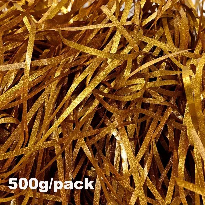 500g/pack Colorful Sparkling Shredded Crinkle Raffia Paper Raffia Stuffing Diy Wedding Party Gift Box Candy Material Packaging Filling Crepe Paper