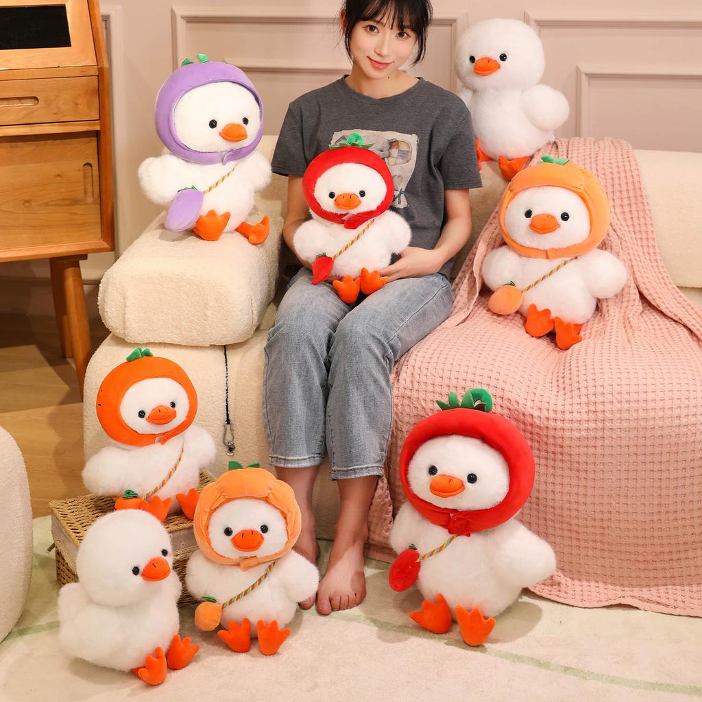 Non-Toxic Creative Vegetables Hat Duck Plush Toys Stuffed Carrot Pepper Eggplant Duck Doll Funny Duck Animal Doll Nice Gift
