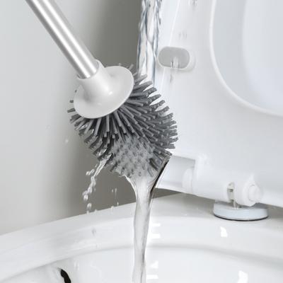 Punch-Free Wall Mounted Toilet Brush with Drainable Base Long Handle Plastic Silicone Toilet Cleaning Brush Bathroom Accessories