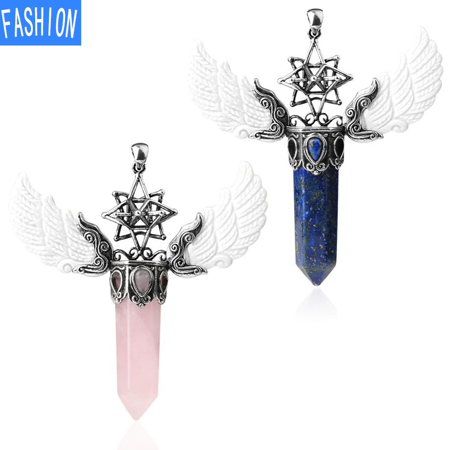 Women'S Three Dimensional Hollow Six Star Natural Crystal Pendant Stone Hexagon Necklace