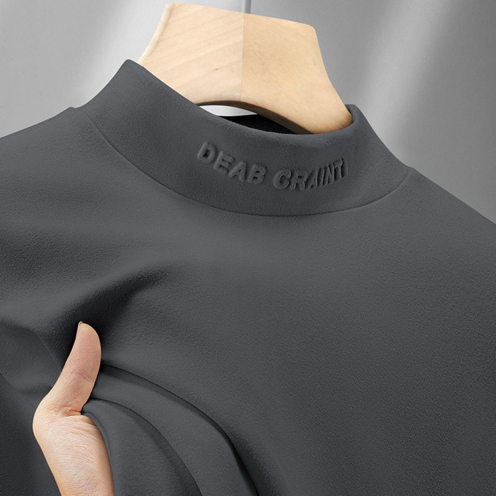 Men's Double-Fleece Thermal Base Layer Top For /Winter Thickened Warmth Solid Colour Men's T-Shirt Half-High Neck Fleece-Lined Inner Layer