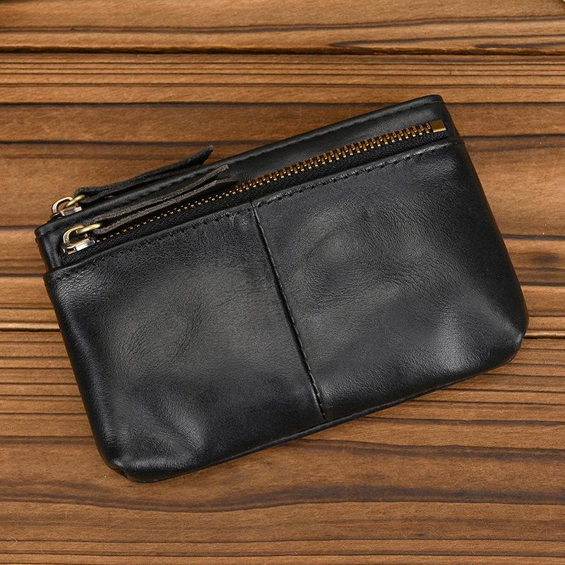 Crazy Horse Leather Zero Wallet Men's Retro Genuine Belt Keyring Leather Coin Bag Key Bag