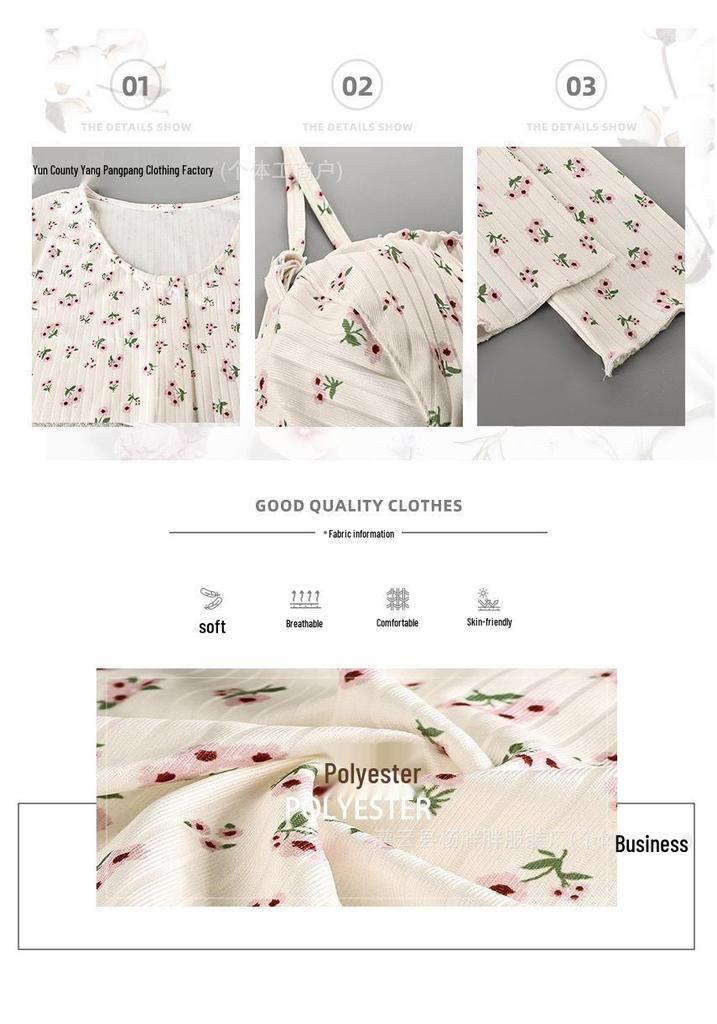 2026 Spring/Summer European & American Knitted Pajama Set: Printed Long Sleeve, Short Pants, Versatile 3-Piece for Outdoor Wear