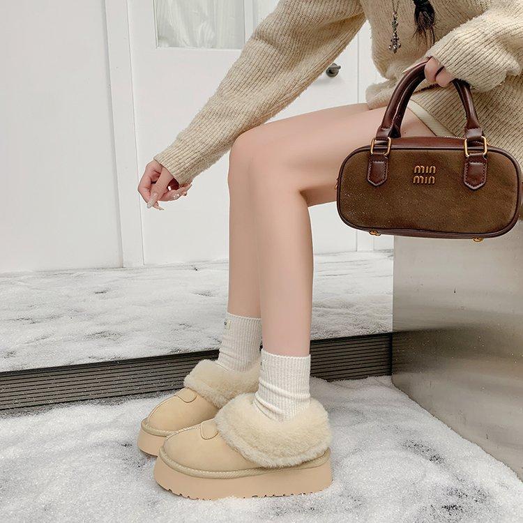 

Зимние ботинки на толстой подошве, утепленные и утолщенные низкие хлопковые туфли на одной педали, новая зимняя пушистая обувь 2025 года, обувь-хлебцы 40