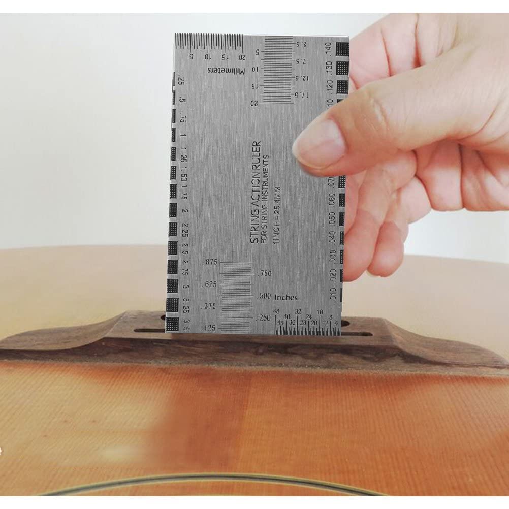 YFFSFDC String Action Ruler String Fret Saddle Nut Height Adjustment Guitar String Height Measuring Ruler Guitar has a guide installed.