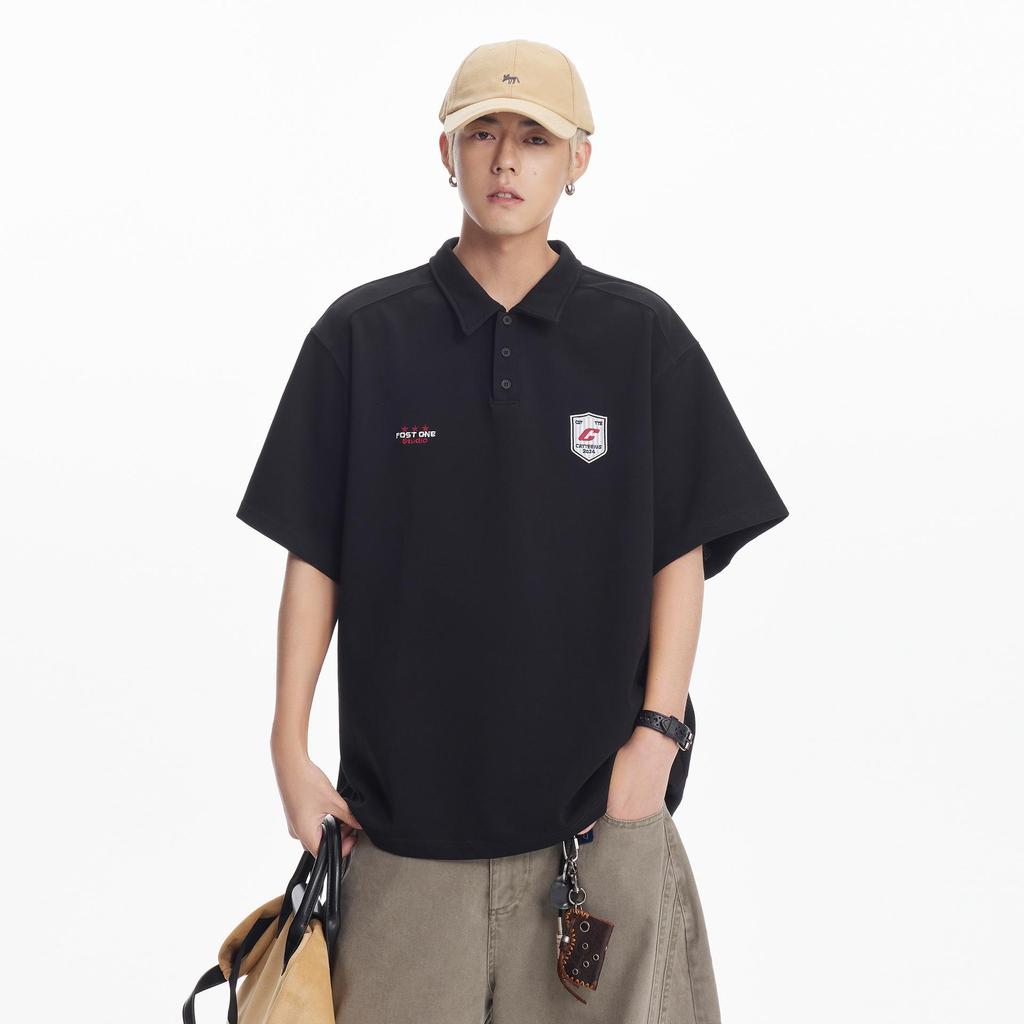 Aktualisiertes Herren American Vintage Stil Einfarbig Pullover POLO Bluse Herren Schwer 220g Bequeme Passform Kurzärmeliges T-Shirt