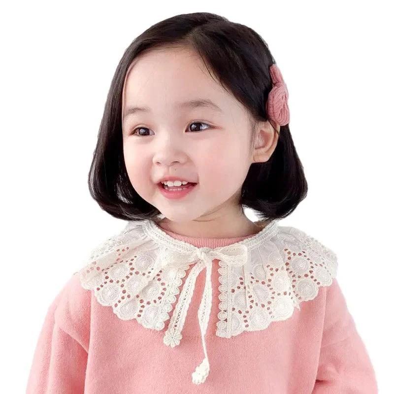 Baby Bib Lace Up Scarf Shawl Cotton Children's Detachable Collar Hollowed Out Female Baby Bib Scarf Children's Accessories 3-8Y