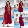 "European & American Embroidered Cotton Maxi Skirt: Women's Beach Sun Protection Robe"