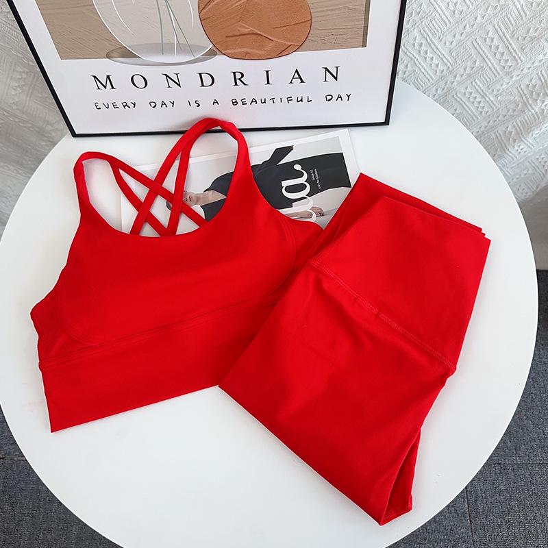 European & American Women's Cross-Back Yoga Set: High-Waist, Nude Hip-Lifting Fitness Pants