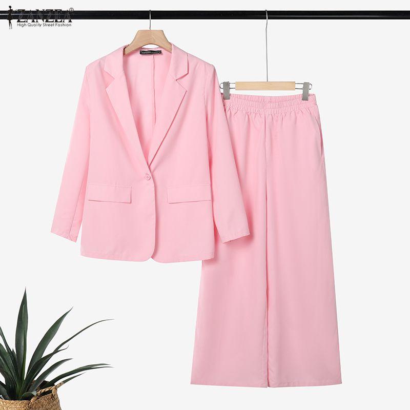 ZANZEA Women Cardigan Blazer and Pants Casual Two Piece Suit Sets