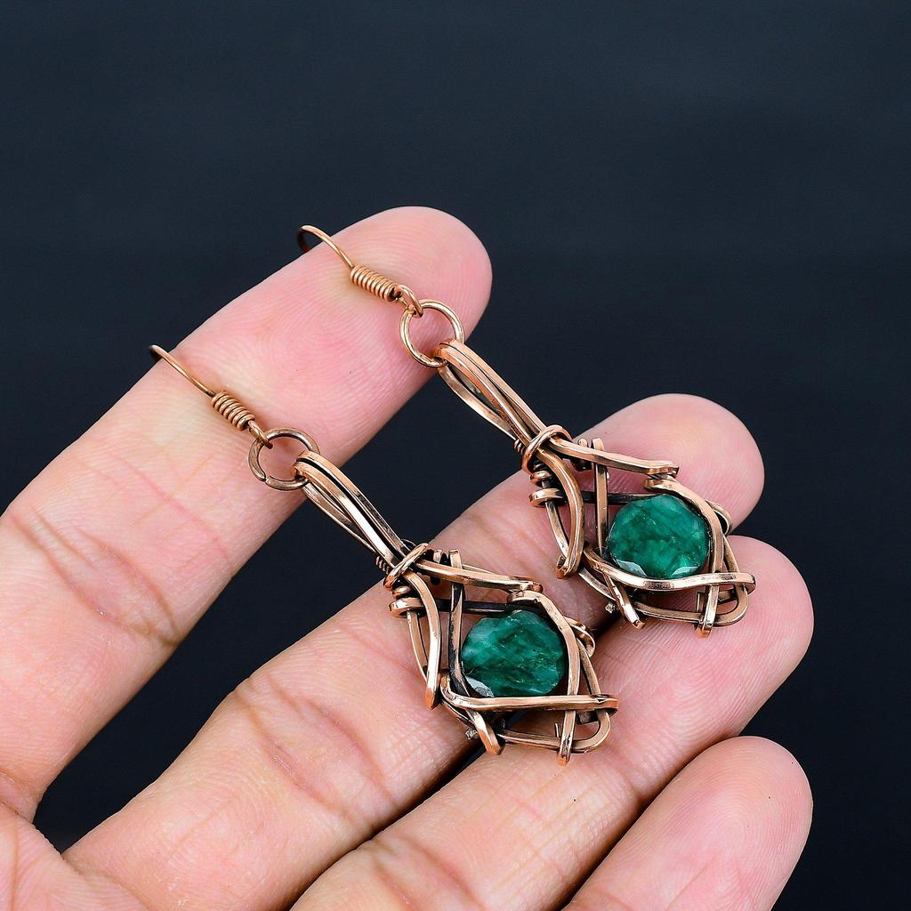 Emerald Pendant, 999 Copper Wire Wrapped Pendant Gemstone Jewelry, Handmade Pendant Amazing Jewelry, Gift For Her