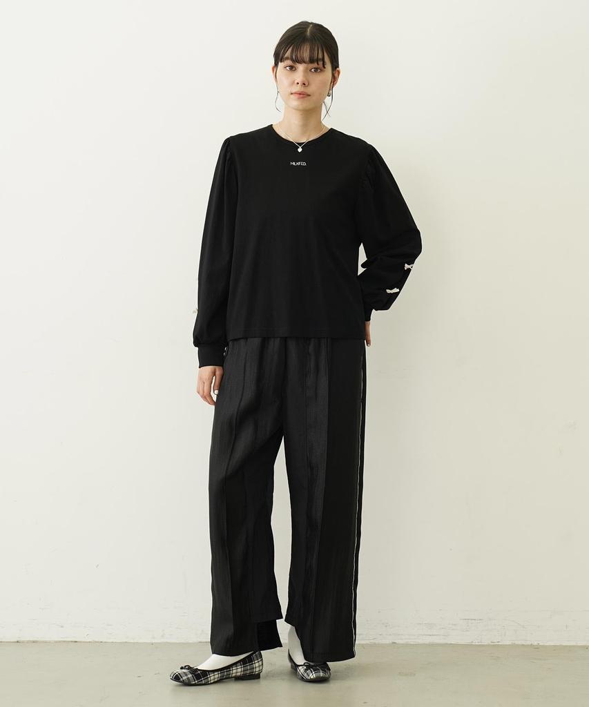 Milkfed Casual Ribbon Long Sleeve Black Women's Top,