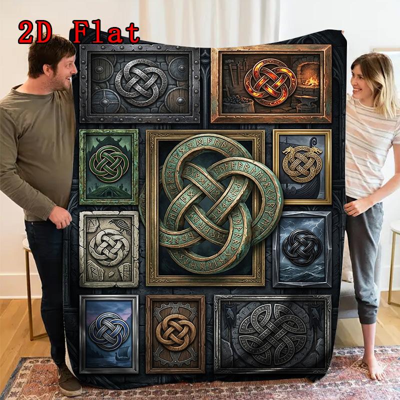 Celtic Knots Symbols 2D Flat Pattern Flannel Blanket, High Quality All Seasons, Home Decor, Warmth and Comfort, Perfect for Christmas Gifts.