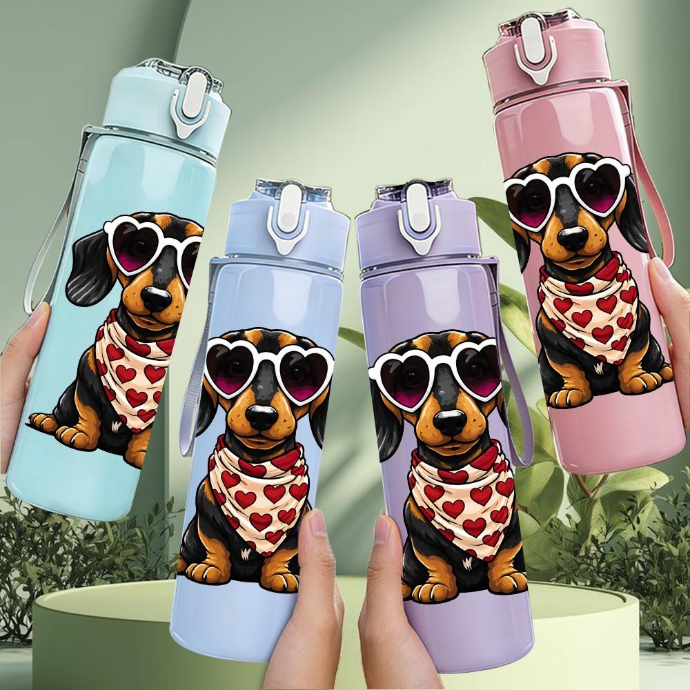 1PC Sunglasses Dachshund Cool Dog Print 750ml Color Plastic Sports Water Bottle Leakproof Flip Straw Lid Suitable for Sports Office Home Use