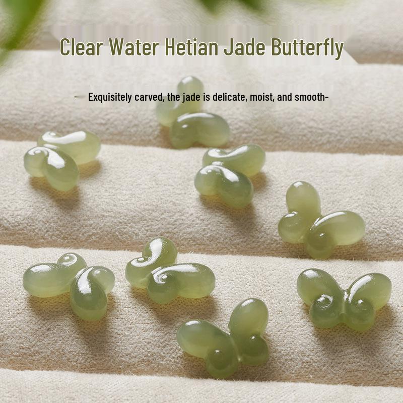 Natural Hetian Jade Butterfly Beads for DIY Jewelry Crystal Bracelet Accessories