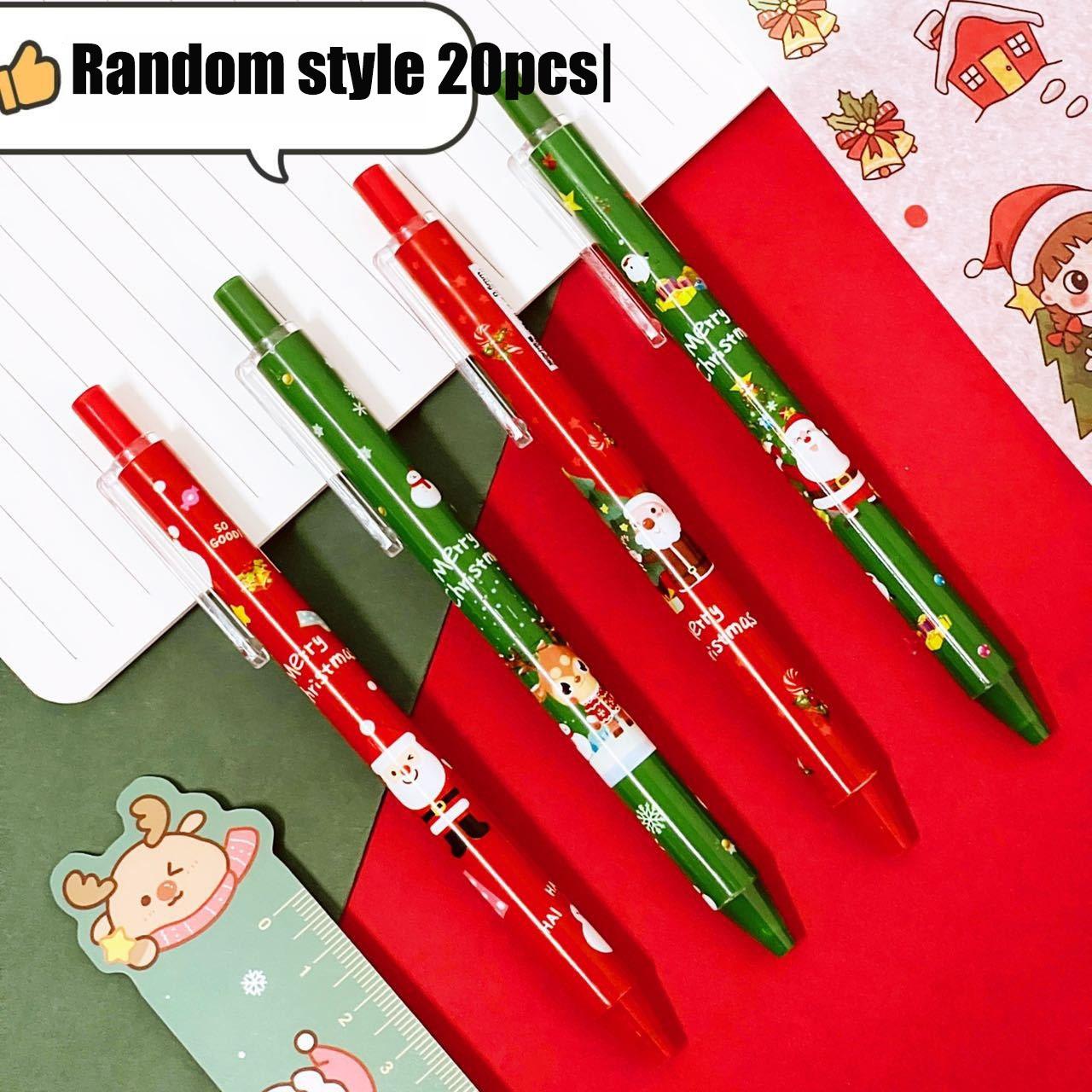 

20pcs Christmas Cartoon Back Gel Pen Black Santa Reindeer Tree Snowmen Signature Pen Retractable Pen School PenStationery Gifts Comfortable Grip Stati Random style