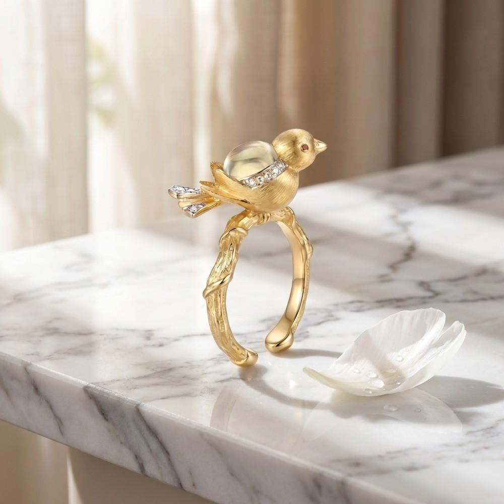 Sweet Bird Opening Ring Rhinestone Finger Ring Personality Magpie Bird Ring Girls