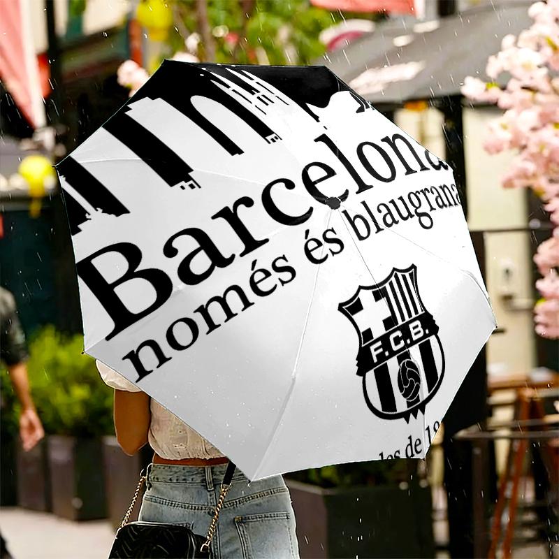 1pc Sturdy 8-Bone Auto Umbrella, Barcelona FC Umbrella, Digital Printed, Foldable Umbrella for On-the-Go Outdoor Use