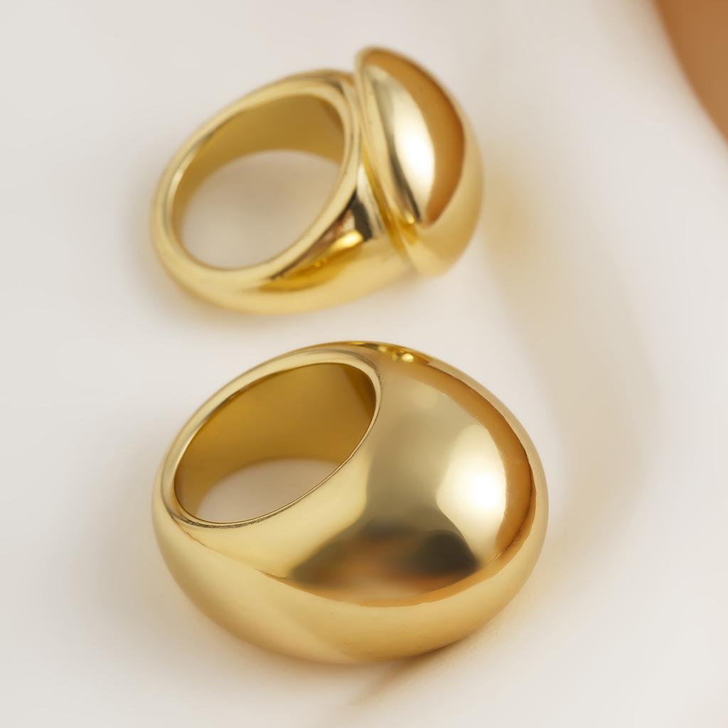 Ingemark 2Pcs/Set Vintage Chunky Smooth Rings for Women Fashion Statement Goth Gold Color Rings Festival Daily Jewelry Gift New