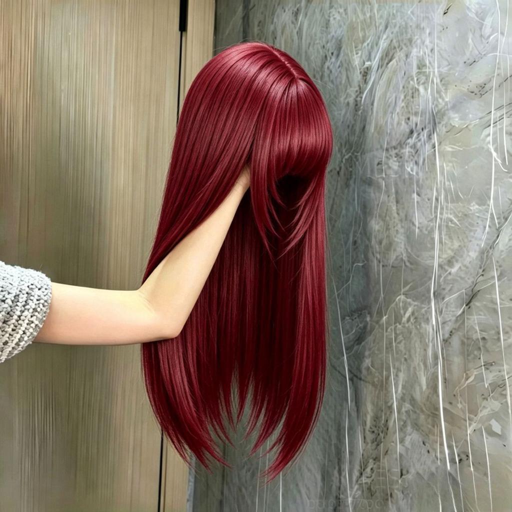 Fashion Wine-red Straight Wig Elegant Full Head Cover Wig for Summer Girls. Suitable for Daily Wear or Anime Cosplay