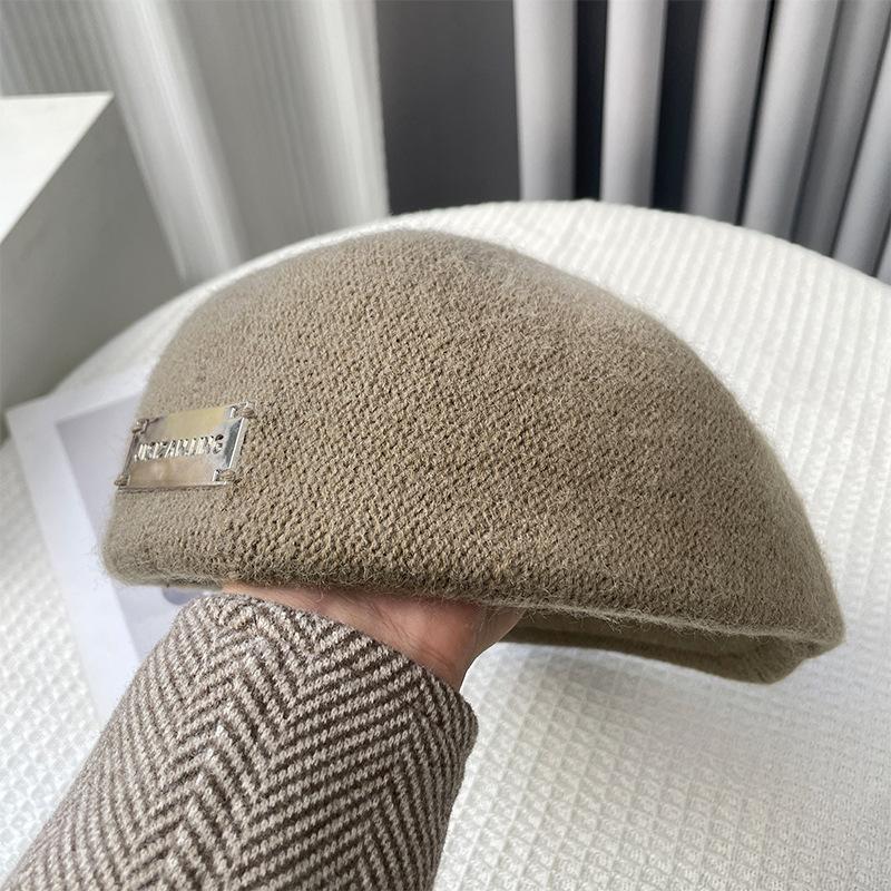 

Metal standard wool beret female British retro newsboy hat double-sided woolen forward hat literary painter hat One Size