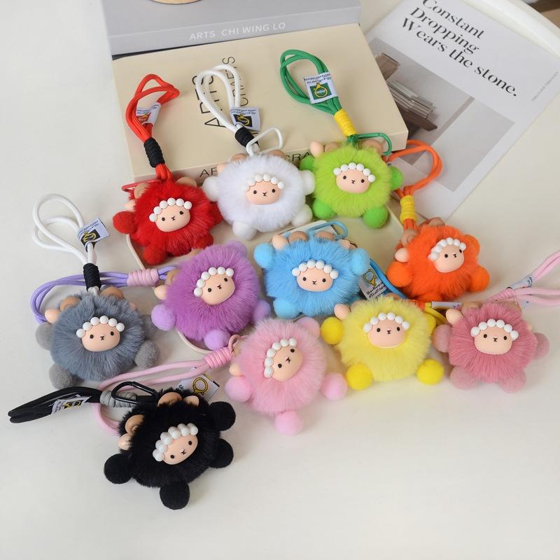 Plush Sheep Fluffy Bag Charm Cute Keychain for Car Keys and Decoration