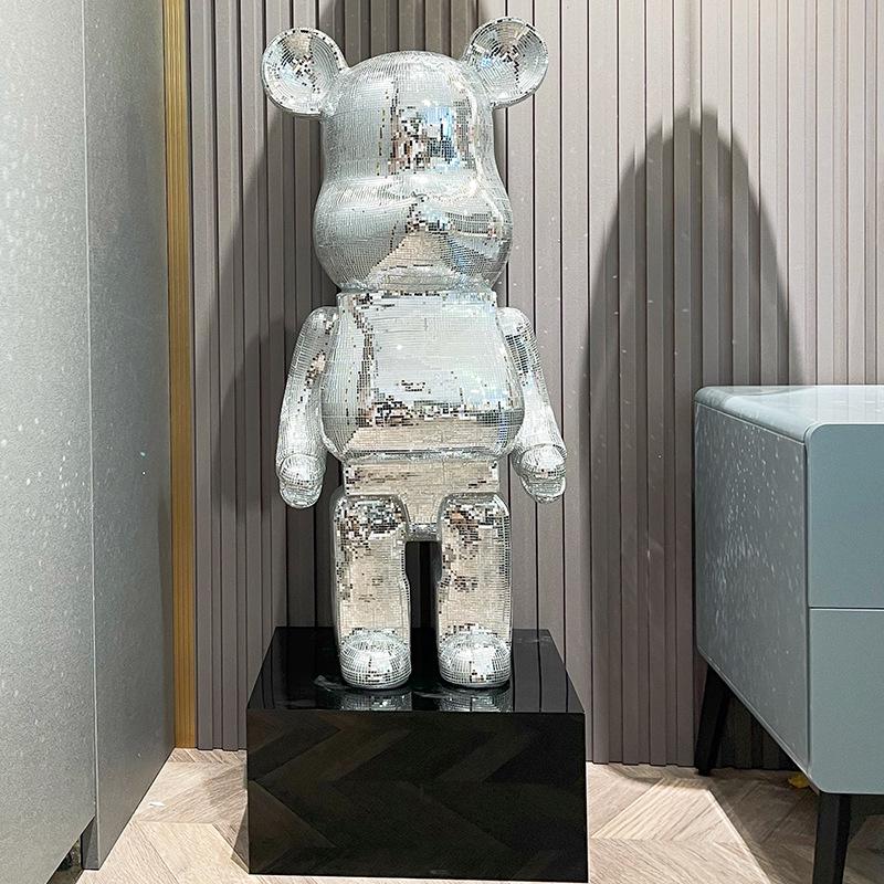 50cm Large Bear Figurine Aesthetic Disco Mirror Violent Bear Statue Reflective Sculpture Figurine Luxuryroom Decoration Ornament