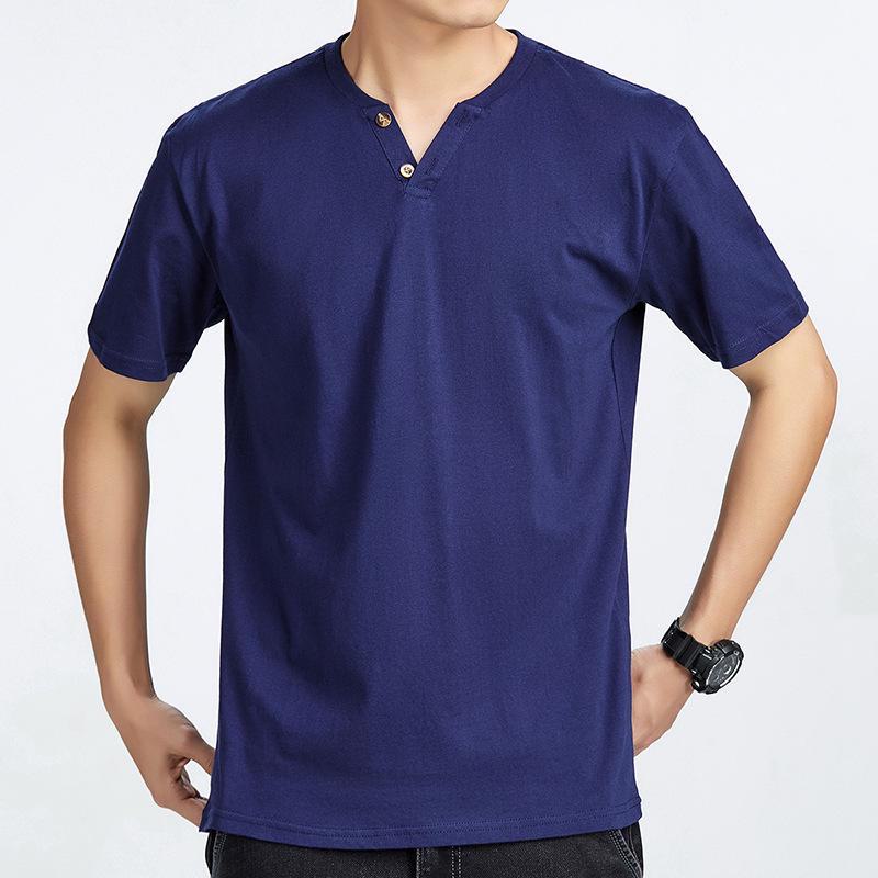 Men's Solid Color V-Neck Short Sleeve Summer T-Shirt