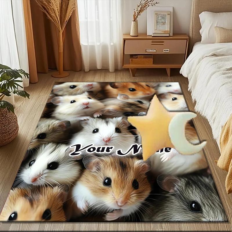1PC Custom Name Hamster Love Collage Theme Floor Mat Ideal for Living Room, Game Rooms, Office, Bedroom,Floor Mat Playful Design