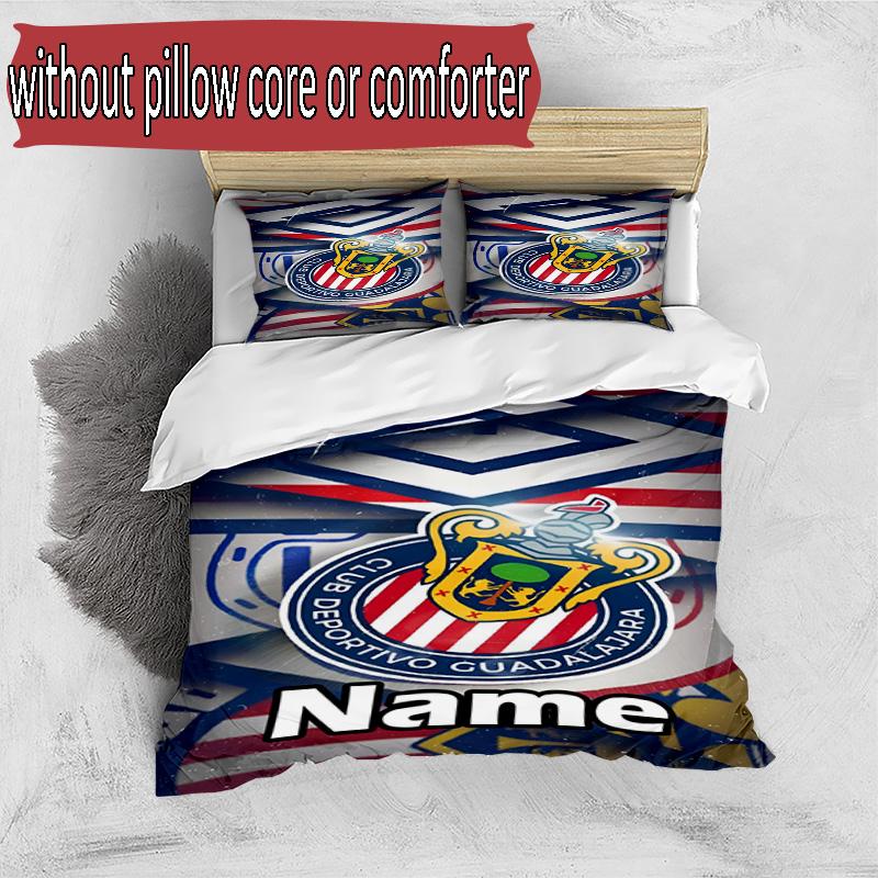 3pcs Duvet Cover Set (1*Duvet Cover + 2*Pillowcase, Without Core), Custom Name Club Deportivo Guadalajara Pattern Bedding Set, Home Bedroom Decor Gift