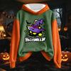 Women's Fashion Long Sleeve Hoodie with Halloween Print Drawstring Pullover