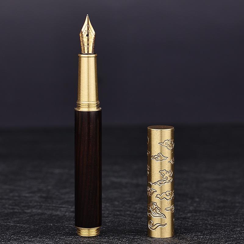 Retro Brass & Sandalwood Pocket Fountain Pen Set – Signature Calligraphy and Business Office Gift.
