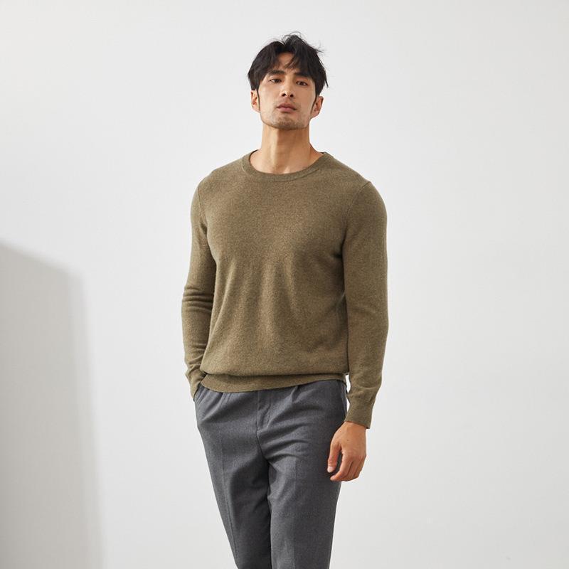 Men's 100% Cashmere Crew Neck Sweater - British Style Slim Fit for Autumn/Winter