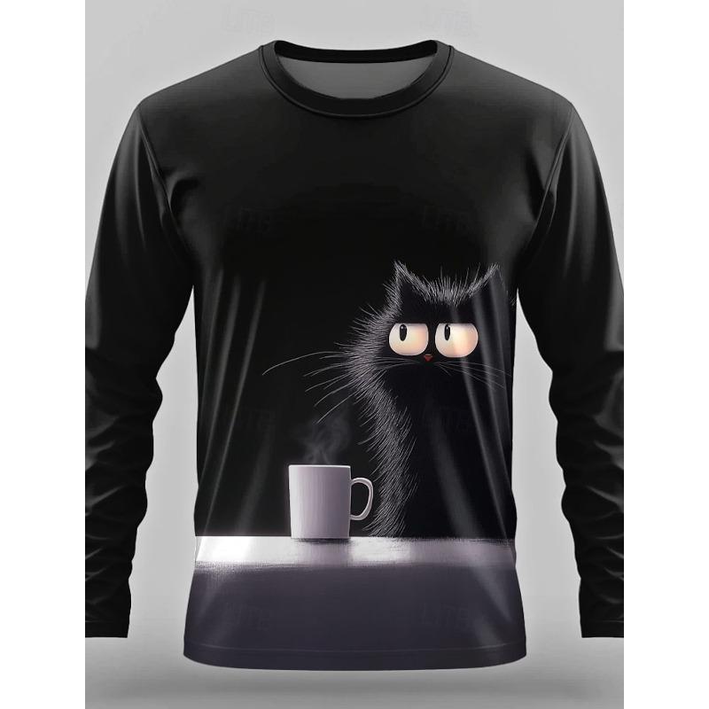 Spring and Autumn Round Neck 3D Cute Animal Printed Top Fashionable Casual Long Sleeved Men's T-shirts