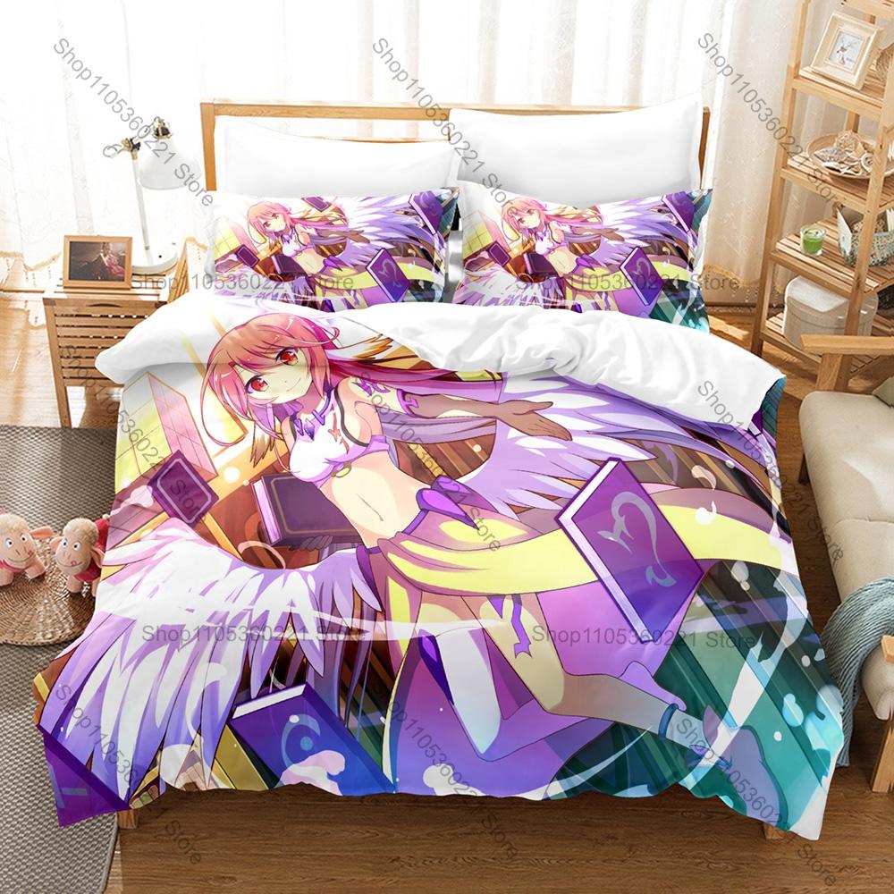 No Game No Life Duvet Cover + 2 Pillowcases, Classic Fantasy Anime Print Bedding Set Soft Fabric Decor Gift for Anime & Game
