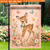 2D Flat, 2D Flat Printing Garden Flag 1pc, Bambi Amid Blooming Flowers Polyester Garden Flag, Single Sided Pringing Yard Banner, Seasonal Festival Yar