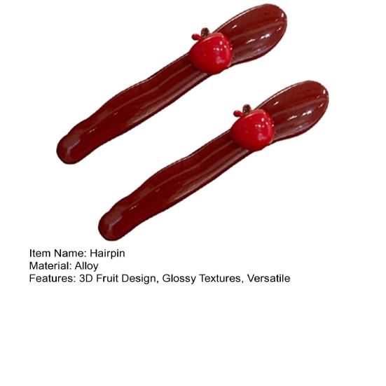 2Pcs Girl Hairpins Three-Dimensional Fruit Design Glossy Resin Texture Fix Broken Hair Slender