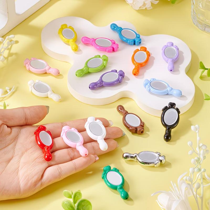 5/10/20Pcs Mini Cartoon Handheld Mirrors Straight Hole Beads Diy Jewelry Garment Pendant Accessory Dollhouse Decor