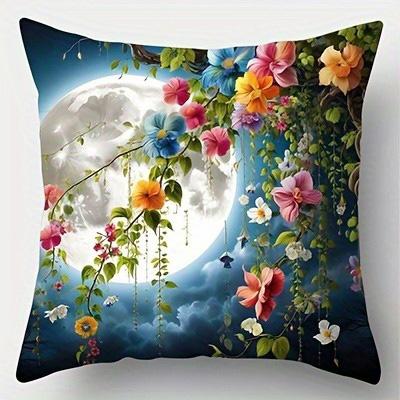 Home Decor Moonlit Floral Patterned Throw Pillow Covers Pattern Cushion Cover Suitable for Sofa Bedroom Car Pillow Cover
