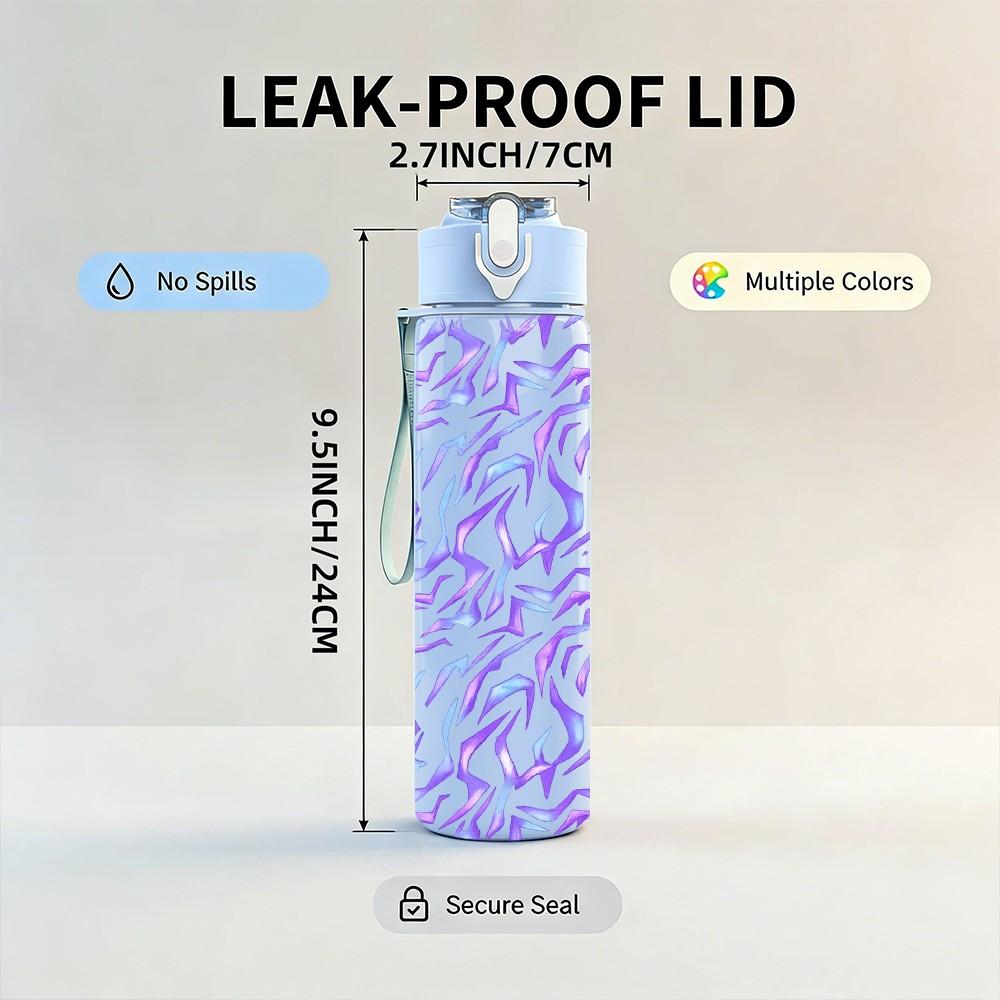 1PC Purple Swirl Abstract Texture Print 750ml Color Plastic Sports Water Bottle Leakproof Flip Straw Lid Suitable for Sports Office Home Use