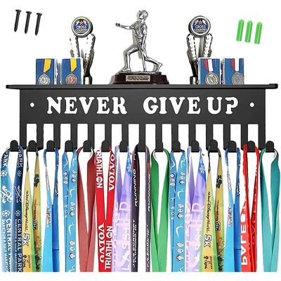 Wall Mount Medals Hangers, Medals Holder, Rosette Display Rack, Never Give Up Display Rack For Running Medals