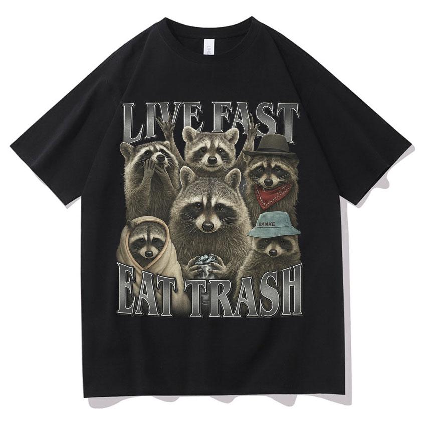 

Streetwear Funny Life Fast Raccoon Meme Graphic T Shirts Men Women Harajuku 90s Casual Retro T Shirt Cotton Loose T-shirt Uni... S разноцветный