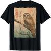 Wise Owl and Cherry Blossoms Japanese Woodblock ART BACK T-Shirt