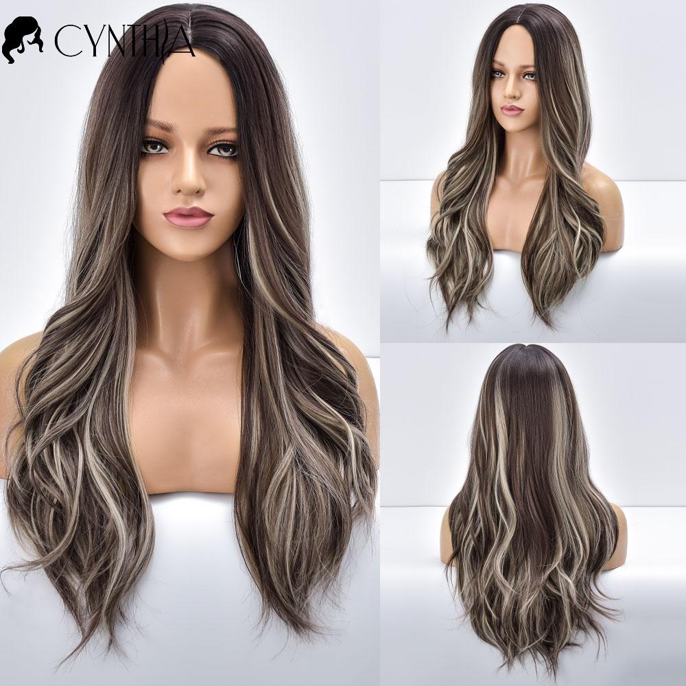 Purple Body Wave Synthetic Wigs For Women Long Ombre Cosplay Party Colorful Wig Natural Hair Heat Resistant Pelucas De Mujer
