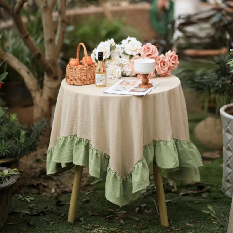 100% Cotton Round Table Cloth Washable Vintage Ruffle Tablecloth For Wedding Party Dining Banquet Decor Living Room Table Cloth