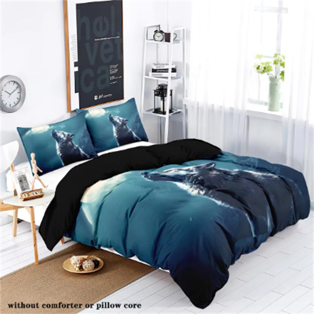 Comforter Wolf And Moon Theme Series Print Bedding Setcomfortablewarmfor Bedroomhotelhomestay(1*Down +2* No Core