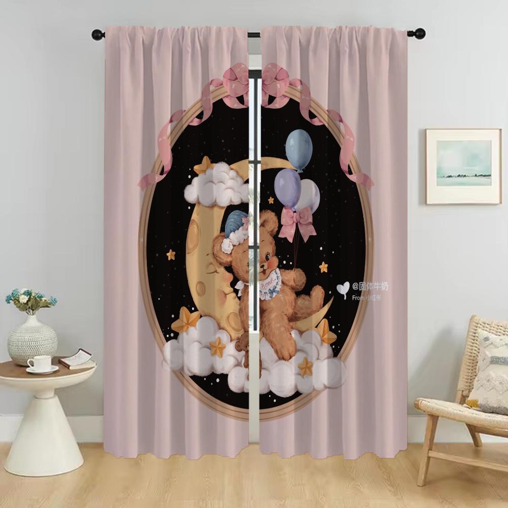 Bear Blackout Curtain for Room 2 Panel Elegant Room Curtains Home Interior Curtains Tulle for Bedroom Partition Living Kitchen