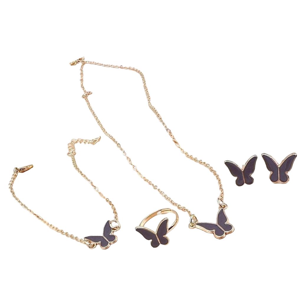 Chic Butterfly Pendant Necklace Bracelet Ring Earrings Set for Fashion Forward Women Looking To Enhances Their Outfits